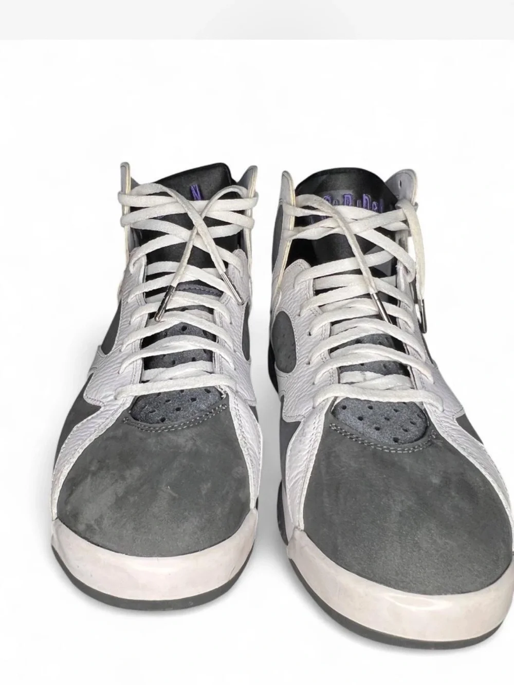 Men's High-Top Athletic Sneakers in White & Gray with Purple Accents